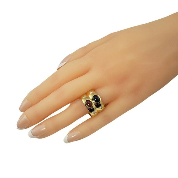 Vintage 18 Karat Yellow Gold Natural Ruby, Sapphire Diamond Ring Size 8 #11210 - Picture 8 of 10